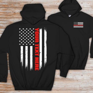 Custom Firefighter Thin Red Line Flag Hoodie - Firefighter Gift - Custom Firefighter Gift - Personalized Firefighter Gift - Zip Up Hoodie