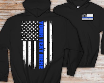 Personalized Thin Blue Line Flag Hoodie - Police Officer Gift