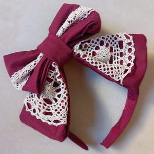 Gothic and lolita handmade headbow / headress / katiuska classic old school style in red wine x off white or custom colours