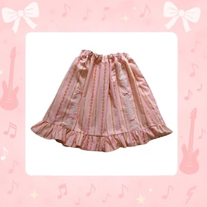 Gothic and lolita skirt classic old school style skirt - pink cotton fabric with off white cotton lace - handmade