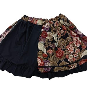 Gothic and lolita skirt black and golden inspired in wa-lolita and kimono theme with flowers and birds - handmade dress