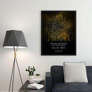 The stars on the night you were born, personalized print, custom print, gift for her, gift for him, birthday gift, star gift image 10