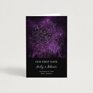 The image is a wedding invitation card with a starry night sky background and silhouettes of cacti in the foreground.