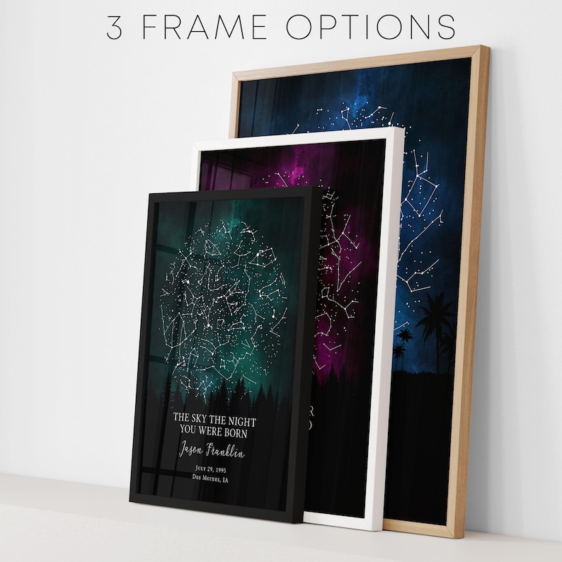 a picture frame with a picture of a night sky with stars