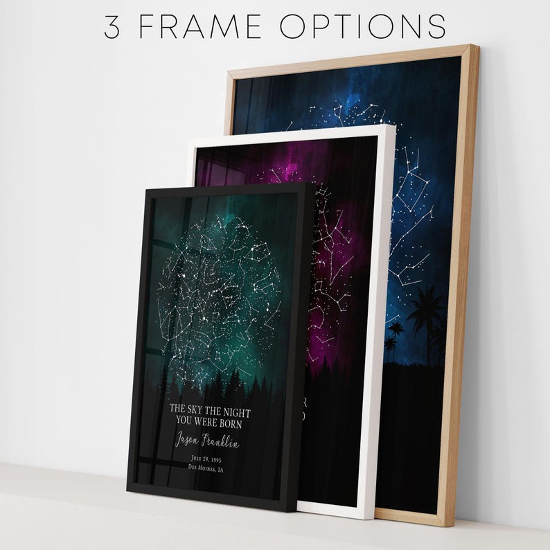 a picture frame with a picture of a night sky with stars