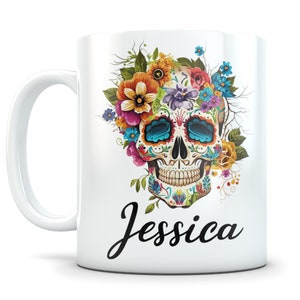 Skull gift, skull mug, sugar skull gift, Calavera gift, Calavera mug, day of the dead gift, day of the dead mug, mexican gift, mexican mug image 2