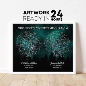 Cadeaux sous les étoiles, cadeau carte du ciel pour maman, cadeau pour elle, cadeau unique pour mère, cadeau carte du ciel, impression de carte du ciel personnalisée, cadeau maman