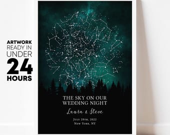 Wedding gift, wedding anniversary gifts, wedding picture frame, wedding card, newlywed gift, star map print, wedding date gift, wedding day