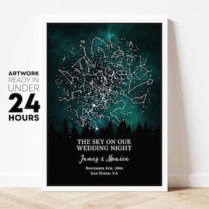 14 Year anniversary print, personalized wedding date framed paper canvas, couple marriage wall art