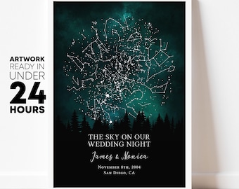 13 Year anniversary print, personalized wedding date framed paper canvas, couple marriage wall art