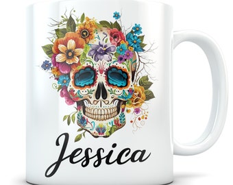 Skull gift, skull mug, sugar skull gift, Calavera gift, Calavera mug, day of the dead gift, day of the dead mug, mexican gift, mexican mug