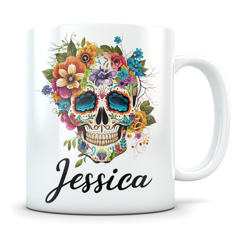 Skull gift, skull mug, sugar skull gift, Calavera gift, Calavera mug, day of the dead gift, day of the dead mug, mexican gift, mexican mug image 1