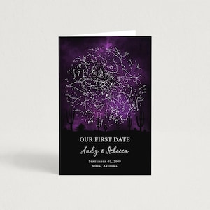 The image is a wedding invitation card with a starry night sky background and silhouettes of cacti in the foreground.