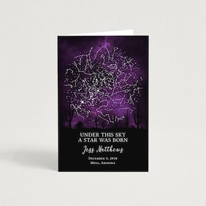 The image is a greeting card with a starry night sky and silhouettes of cacti. The card has a personalized message and date, and the text is written in a formal and elegant style.