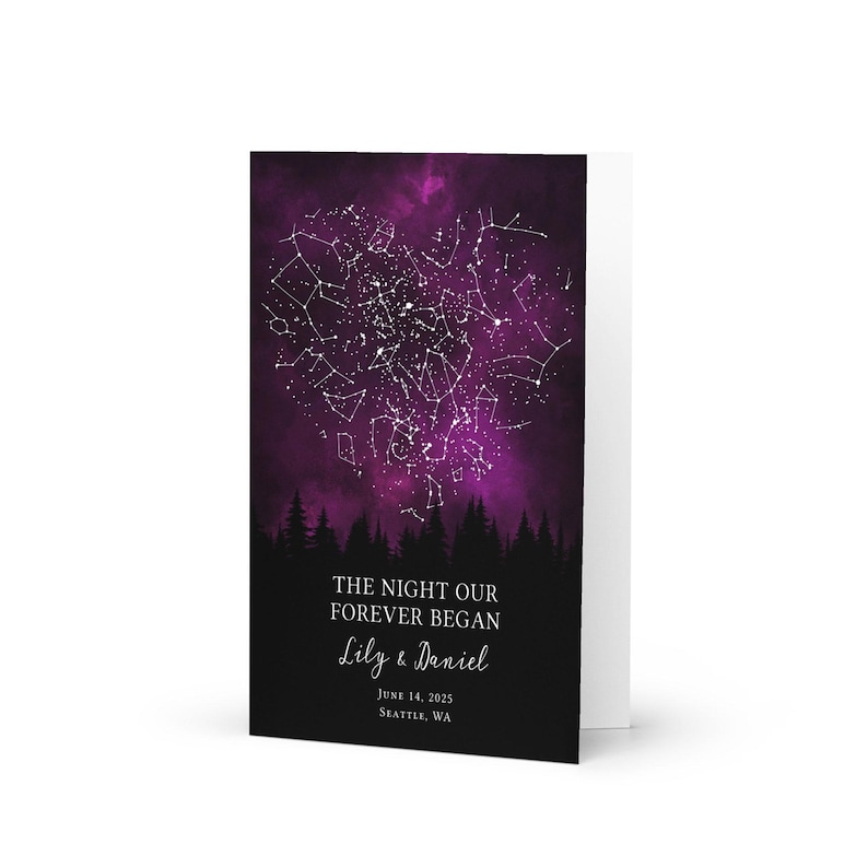 The image is a wedding invitation card with a night sky background and starry sky pattern.