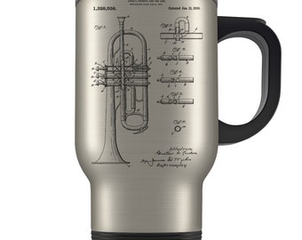 Trumpet travel mug, trumpet gift, trumpet gift for women, trumpet gift for men, trumpet gift idea, trumpet themed gifts, trumpet player