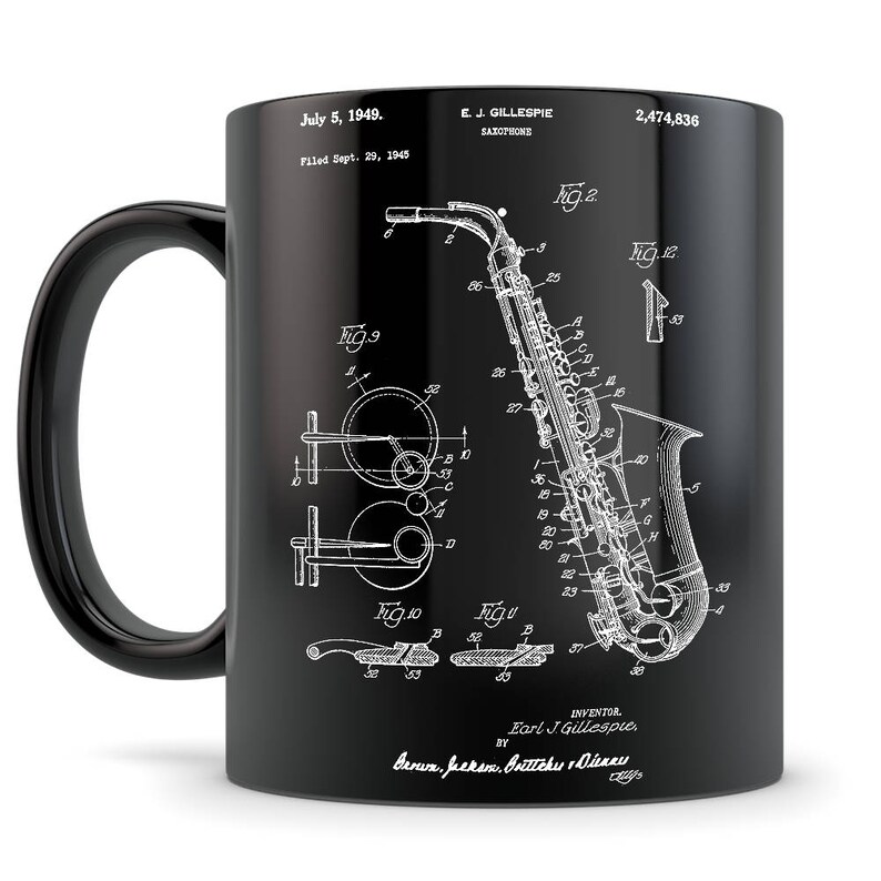 Saxophone Gift Saxophone Patent Saxophone Mug Saxophone Etsy