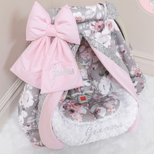 Gray Roses Baby Girl Car Seat Accessories Silver Etsy