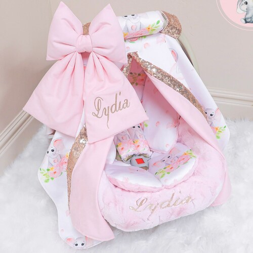 Pink Floral on Stripes Baby Girl Car Seat Accessories Etsy