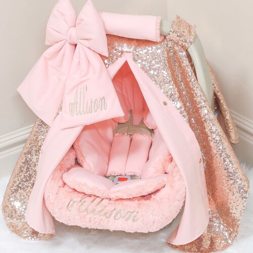 Peach Blossoms Baby Girl Car Seat Accessories Rose Gold Etsy