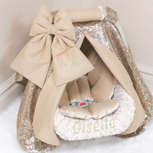 Baby Car Seat Cover White 3d Rosette Personalized Girl Etsy