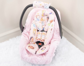 Disney Princess Baby Girl Car Seat Insert Cushions - Head and Body Rest - Car Seat Straps Cushions - Infant Car Seat Acessories