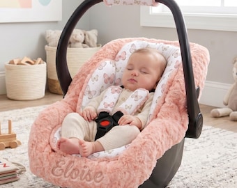 Butterfly Baby Car Seat Insert Cushion Set - Head and Body Support Pillow - Personalized Minky Car Seat Liner - Strap Covers