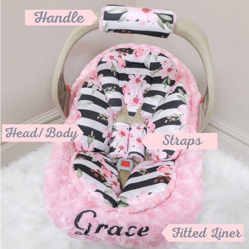 Pink Floral on Stripes Baby Girl Car Seat Accessories Etsy