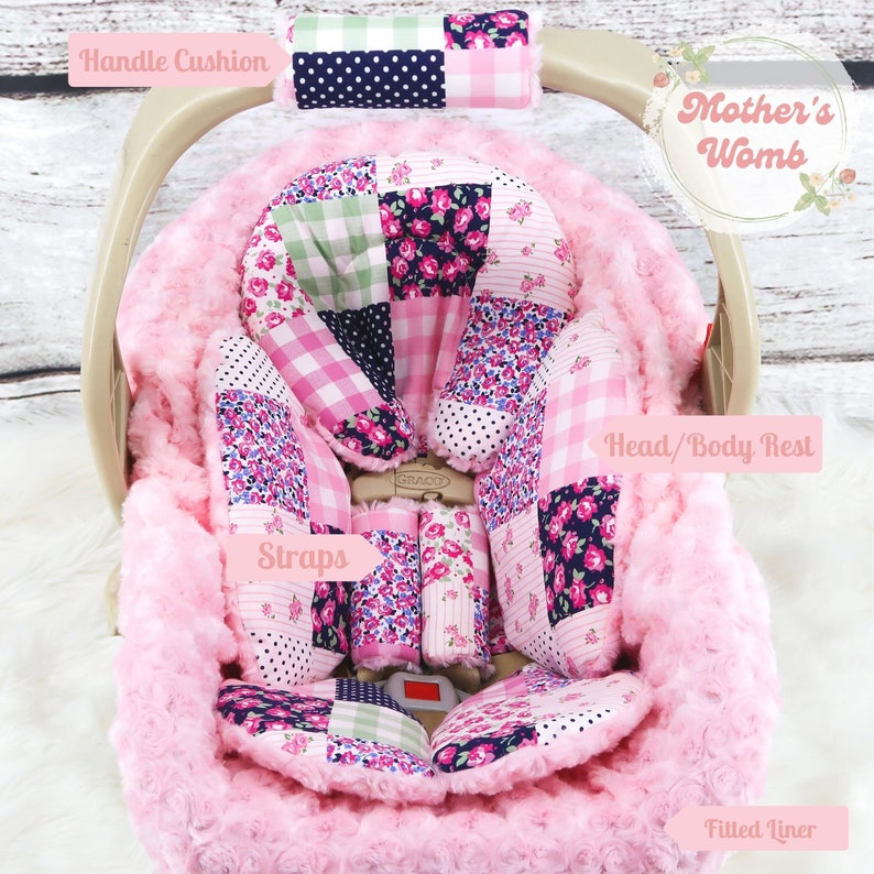 Baby Girl Car Seat Bundle Set Pink Preppy Patch W/ Pink Etsy