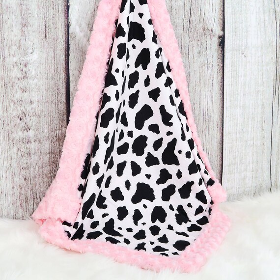 Personalized Baby Blanket Girly Cow W/ Pink Minky Baby Etsy