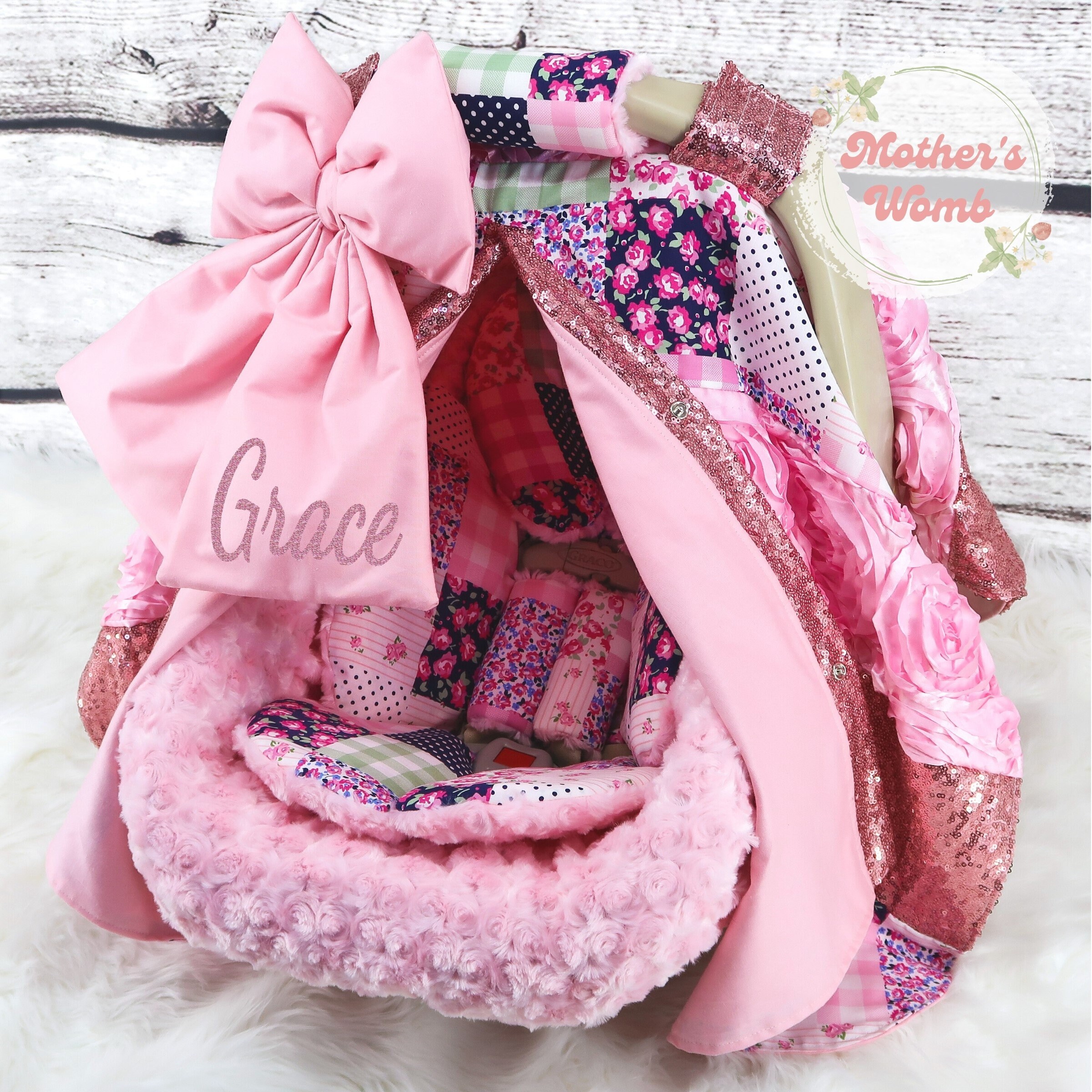 Baby Girl Car Seat Bundle Set Pink Preppy Patch W/ Pink Etsy