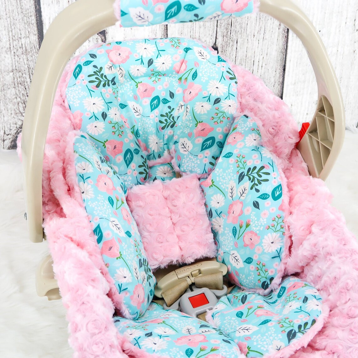 Baby Car Seat Bundle Set Light Blue Floral W/ Silver Sparkle Etsy