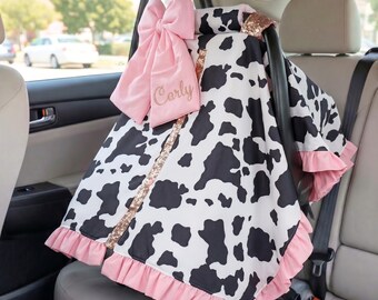 Personalized Pink & Cow Print Baby Car Seat 6pc Set - Embroidered Bow and  Minky Liner - Baby Car Seat Accessories - Head Support Insert - Etsy