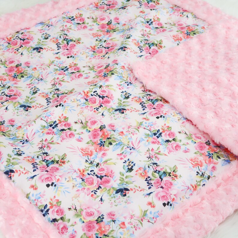 Mini Pink Floral w Rose Gold Sparkle Baby Car Seat Cover Baby Headrest Cushion Baby Car Seat Bundle Set Personalized baby Blanket