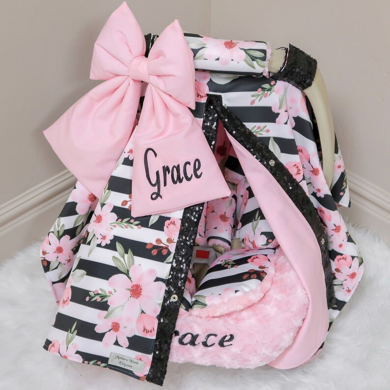 Pink Floral on Stripes Baby Girl Car Seat Accessories Etsy
