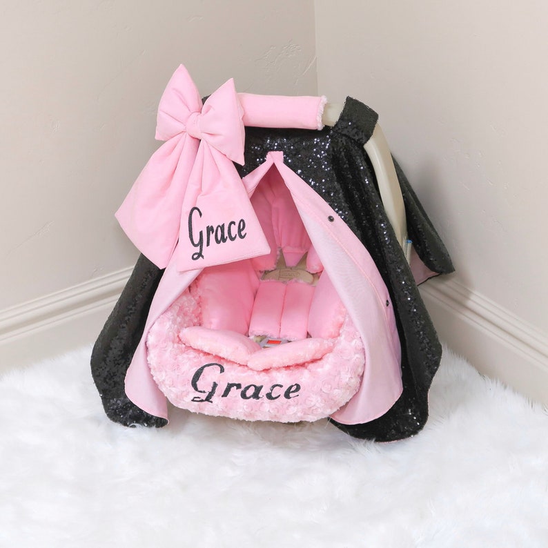 Pink & Black Sparkle Baby Girl Car Seat Accessories Sparkle Etsy