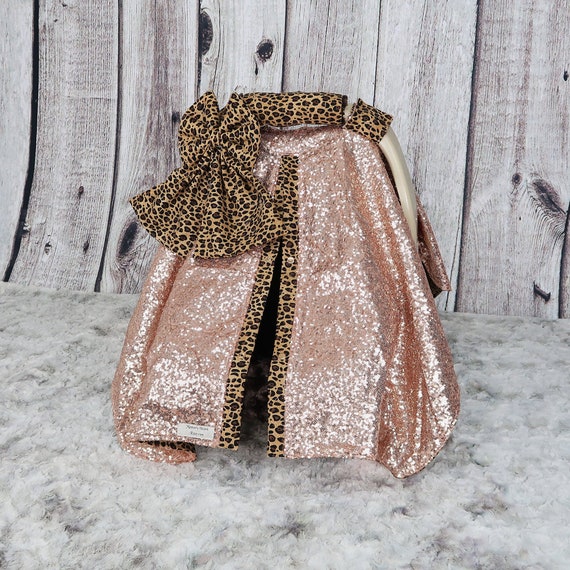 Baby Car Seat Cover Rose Gold Sparkle W Leopard Print - Baby Girl Car Seat Covers Glitter Baby Car Seat Cover Rose Gold Sparkle W Leopard Print - Baby Girl Car Seat Covers Glitter
