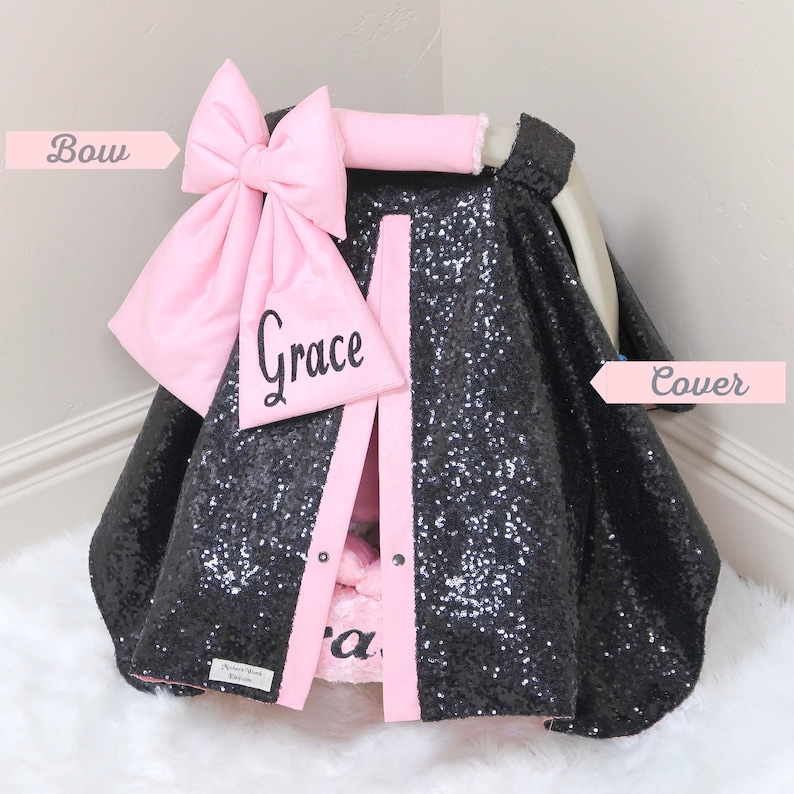 Pink & Black Sparkle Baby Girl Car Seat Accessories Sparkle Etsy