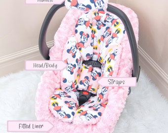 Minnie Mouse Baby Girl Car Seat Insert Cushions Head and Body Rest Car Seat Straps Cushions Infant Car Seat Acessories Polka Dots