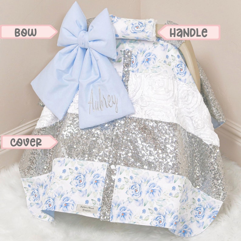Blue Roses Baby Girl Car Seat Accessories Silver Etsy