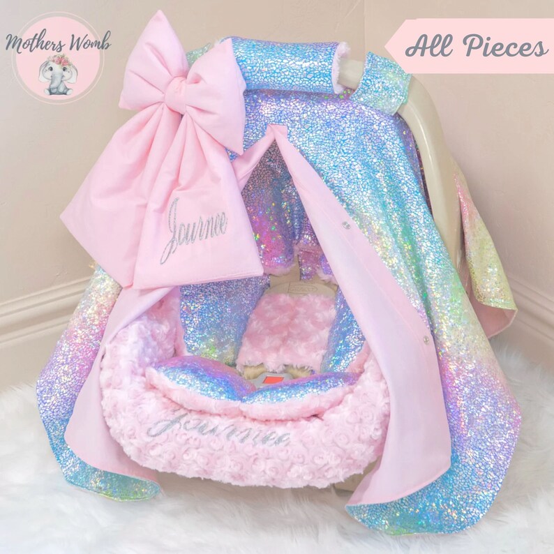 Holographic Rainbow Baby Girl Car Seat Accessories Rainbow Etsy