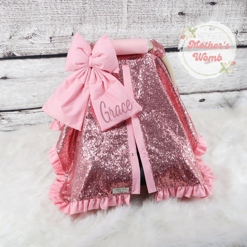 Baby Car Seat Cover Solid Baby Pink W/ Pink Glitz Sparkle Etsy