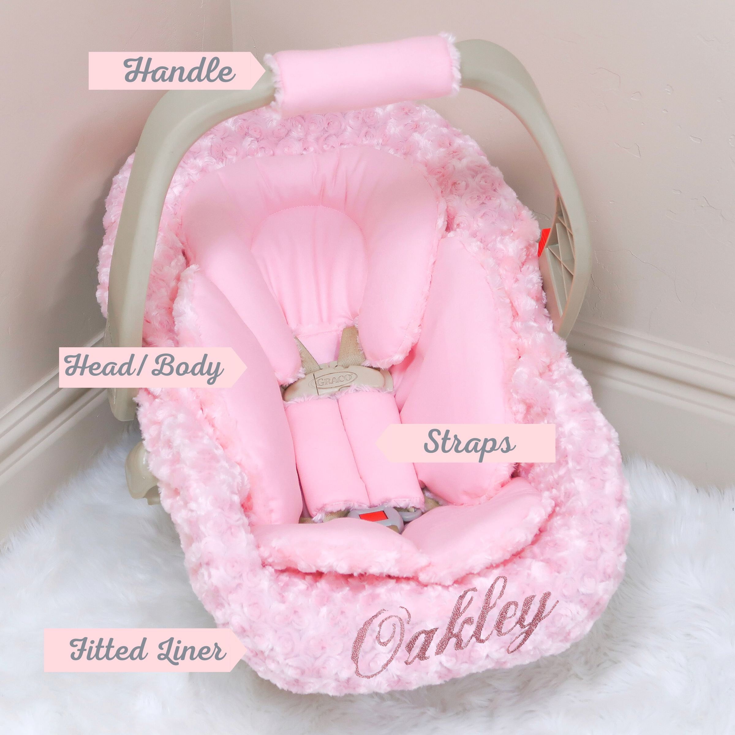 Pink Sparkle Baby Girl Car Seat Accessories Pink Sparkle Personalized Embroidery Gift for Newborn Car Seat Cover and Insert Cushions Etsy UK