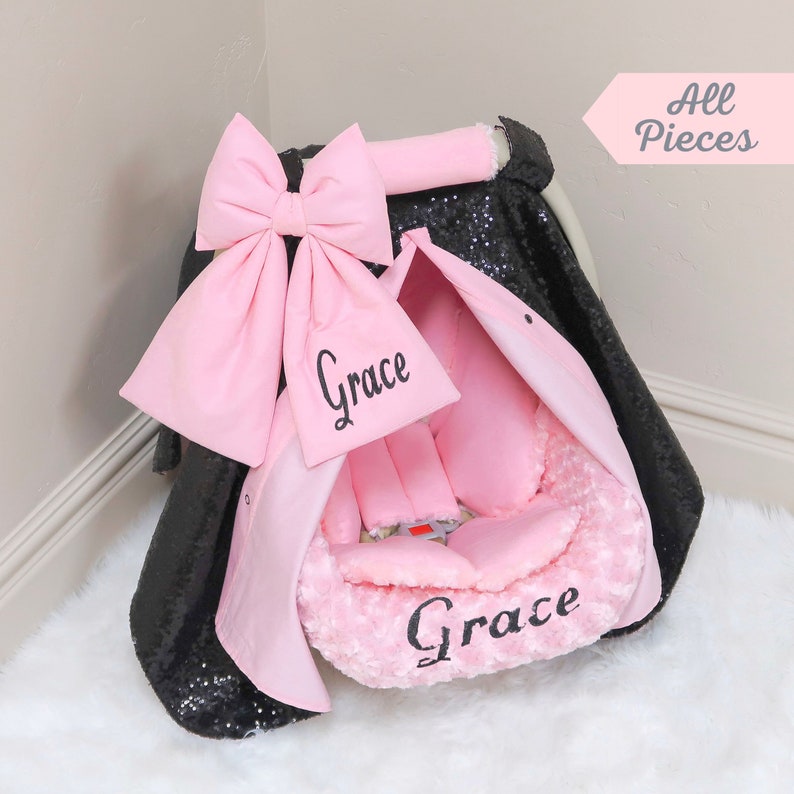 Pink & Black Sparkle Baby Girl Car Seat Accessories Sparkle Etsy