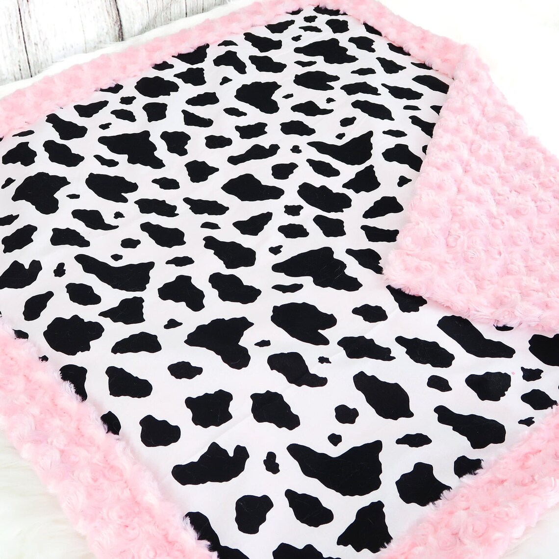 Personalized Baby Blanket Girly Cow W/ Pink Minky Baby Etsy