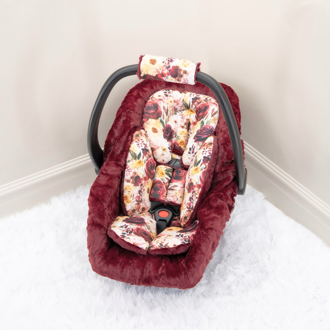 Burgundy Roses Baby Girl Car Seat Insert Cushions Head and Body Rest