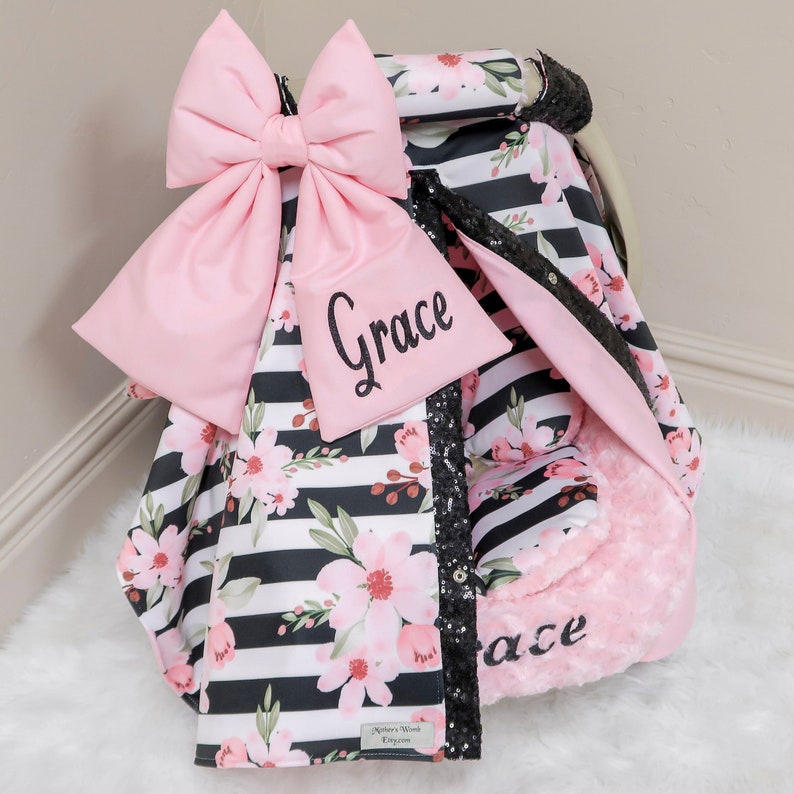 Pink Floral on Stripes Baby Girl Car Seat Accessories Etsy