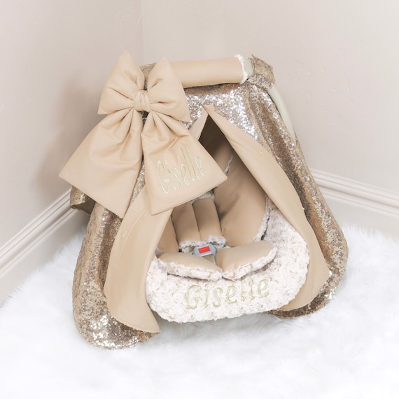 Champagne Gold Baby Girl Car Seat Accessories Gold Personalized Embroidery Gift for Newborn Car Seat Cover and Insert Cushions Etsy