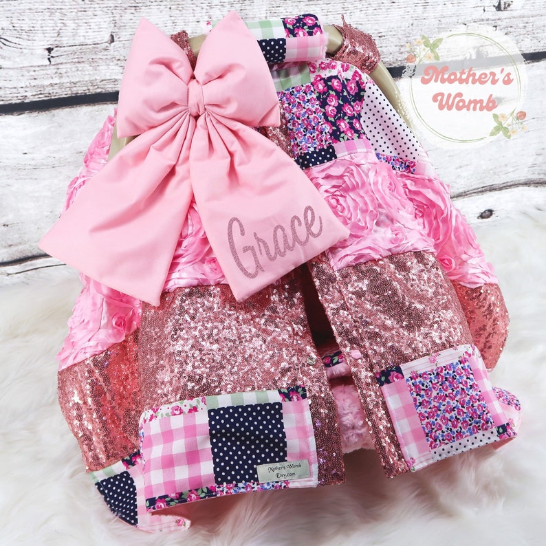 Baby Girl Car Seat Bundle Set Pink Preppy Patch W/ Pink Etsy