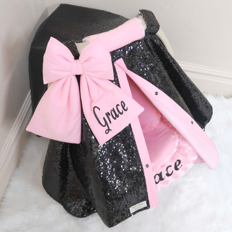 Pink & Black Sparkle Baby Girl Car Seat Accessories Sparkle Etsy